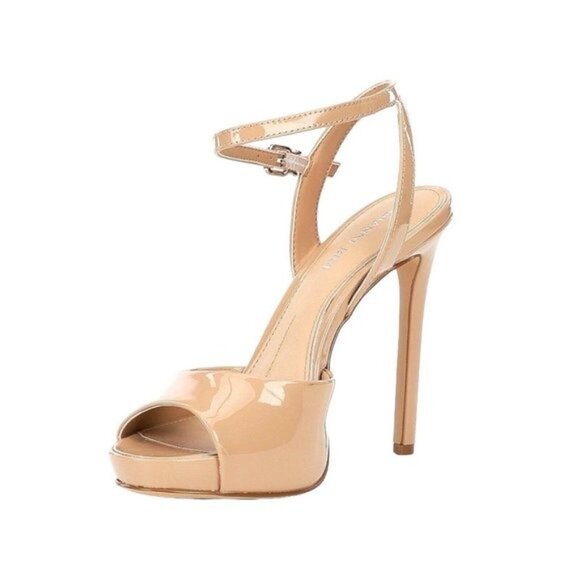 GIANNI BINI Women Nude Patent Leather Ankle Strap Platform Stiletto Heels SZ 10M - Picture 2 of 10